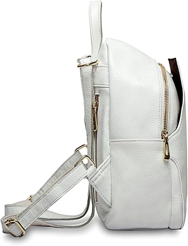 zency Charm Women Backpack 100% Genuine Leather Anti-theft Button Elegant Female Travel Bags (white)