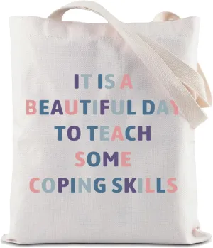 ZJXHPO Counselor Cosmetic Bag It Is Abeautiful Day To Teach Some Coping Skills Makeup Zipper Pouch Bag Counselor Inspire Gift (Coping Skills tote bag)