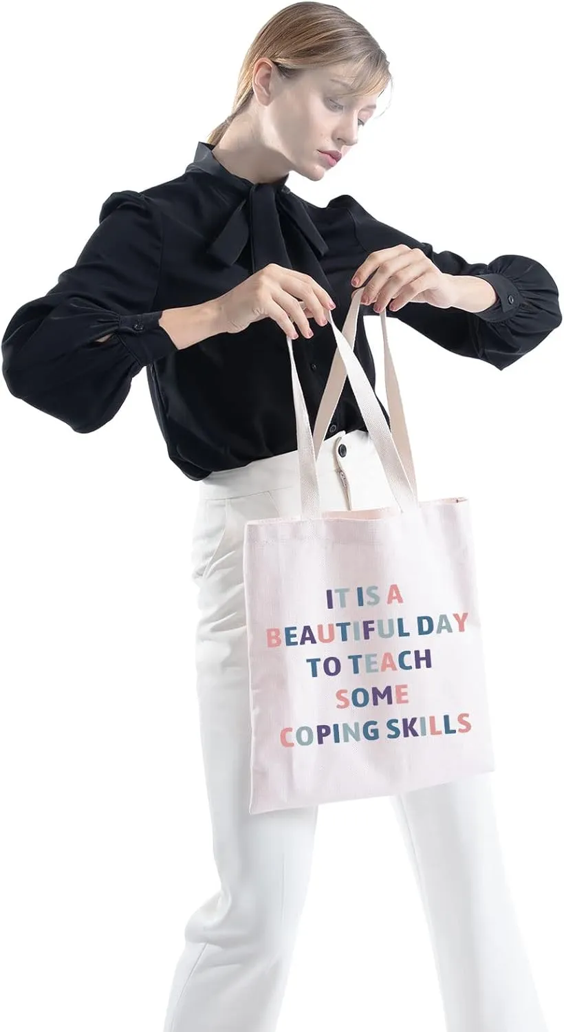 ZJXHPO Counselor Cosmetic Bag It Is Abeautiful Day To Teach Some Coping Skills Makeup Zipper Pouch Bag Counselor Inspire Gift (Coping Skills tote bag)